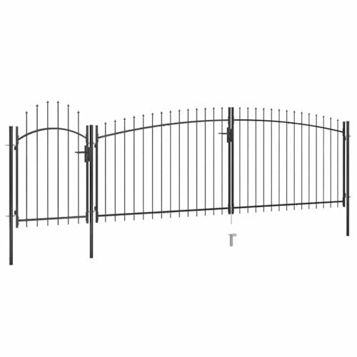 Gartentor mit Speerspitzen, Gartentür mit Schloss, Türklinke und Pfosten, Zauntor, Hoftor für Innenhof, Terrasse, Garten, 500x(125-150) cm Schwarz Stahl