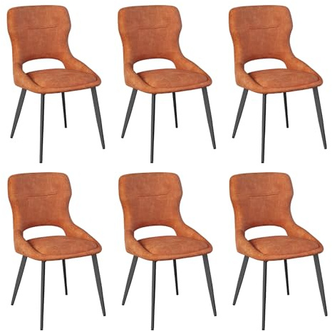 WOLTU Esszimmerstühle 6er Set gepolstert, mit Ausschnitt Rückenlehne, Samt | Küchenstühle, für Esszimmer, Küche, Schlafzimmer, Orange
