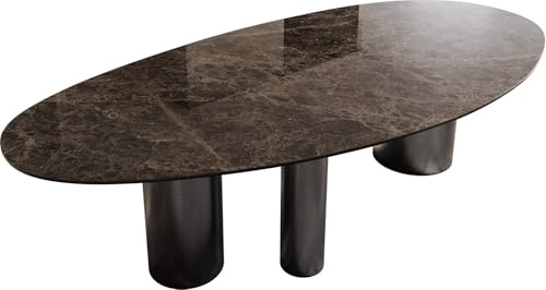 DELIFE Esszimmertisch Edge Oval Keramik Emperador Extra Lucidato Dunkelbraun 280x130 Troa Edelstahl Graphit