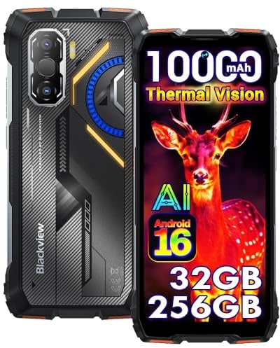 Blackview ROCK 3 Rugged Smartphone Termocamera Android 16, 32GB+256GB/TF 2TB Al Telefono Indistruttibile, 6.78 FHD+, 108MP+50MP, Torcia 400 lumen/10000mAh Ricarica wireless 15W/IP68/NFC/OTG/Arancio