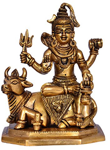 Purpledip Religiöse Hindu-Statue Shiva Mahadev und Nandi, aus massivem Messing, für Zuhause, Tempel, Büro oder Geschäft, Puja-Regal, religiöses Geschenk (10380)