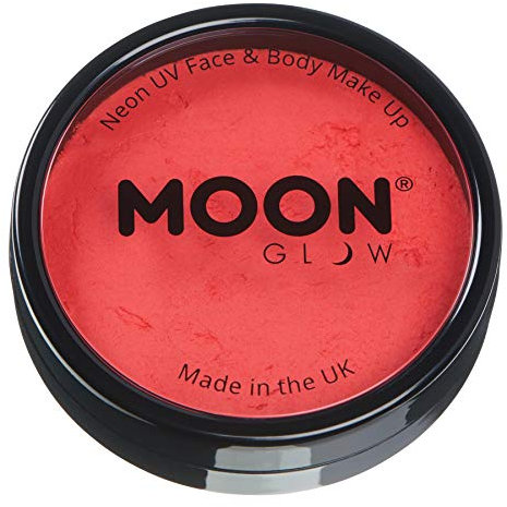 Moon Glow Tarros de pintura para rostro y cuerpo UV de neón intenso Pro, maquillaje profesional de pintura facial a base de agua para adultos y niños, 36g Rojo intenso