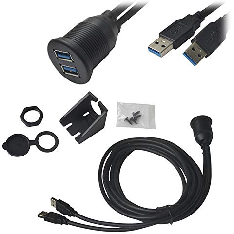 Aukson Q73C USB 3.0 Armaturenbrett Verlängerungskabel 100 cm – 2X USB Stecker-auf-Buchse Einbaukabel für Auto, Motorrad, Boot – Panel Mount, stabile Datenübertragung, einfache Montage