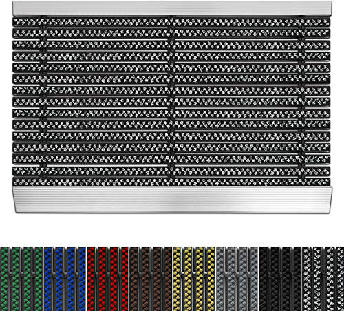 etm Fußmatte mit Aluminium Rahmen für außen | Elegante Alumatte mit robusten Bürsten wetterfest | 3 Größen (40 x 60 cm Schwarz Weiß)
