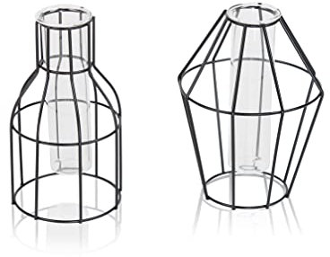 Designer Deko-Vase 2er Set Geometrisch - Moderne Tisch-Deko für zu-Hause - Zeitloses & minimalistisches Design - Dekoration Wohnung Modern - Reagenzglas-Vase aus Metall - Schwarz