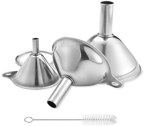 Edelstahl-Trichter, 3 Stück Mini-Füllung, Küchentrichter, Größen L bis kleine Trichter zum Umfüllen von ätherischen Ölen, flüssigen, trockenen Zutaten und Pulver, langlebig und spülmaschinenfest