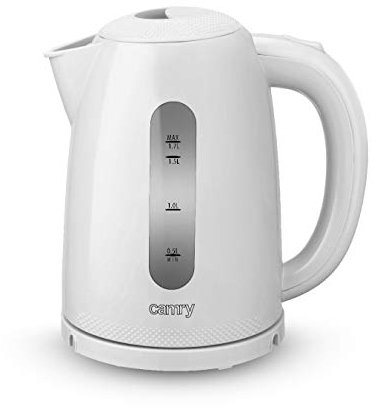 ADLER Camry Kunststoff-Wasserkocher 1,7 l, flaches Heizelement, 2200 W Leistung, Weiß