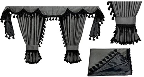 Adomo LKW Gardinen für Actros MP5 und MP4, grau-schwarz, Fransen