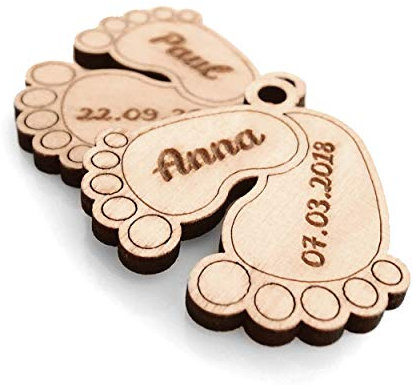 kh Teile Holz Schlüsselanhänger Babyfüße Deko Anhänger Holz mit Gravur Name, Geburtsdatum Schlüsselbund Deko Baby Füße Lieblingsmensch Anhänger