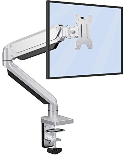 ErGear Monitor Halterung für 13-32 Flach & Monitor Arm Curved, Gasdruckfeder Monitor Halterung 1 Monitor, Neigbar, Schwenkbar, Drehbar, Ergonomischer Bildschirmhalterung, VESA 75/100mm, Silber