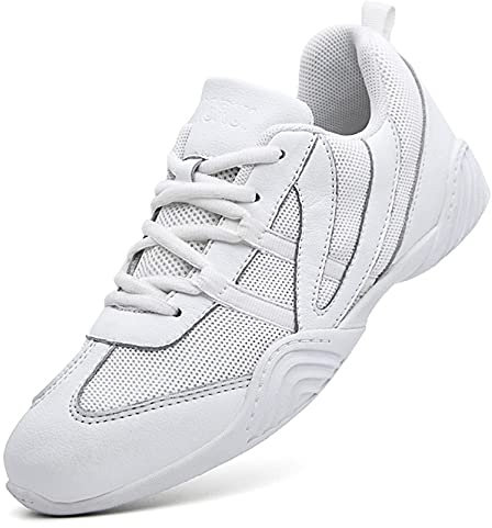 DADAWEN Damen Cheerleading Schuhe Mädchen Outdoor Turnschuhe Gymnastik Jazz Yoga Tanzschuhe,Weiß,38 EU