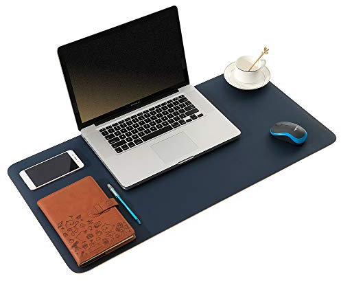 ARNTY Sous Main Bureau Cuir,Tapis de Bureau Cuir,Étanche Grand Tapis de Souris Bureau,Ultra Mince Dessous Pad de Bureau pour Bureau et Maison (Bleu&Orange, 90 * 43cm)