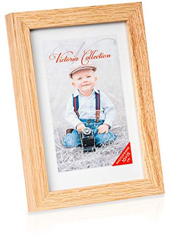Klassischer Holz Bilderrahmen aus Eiche - Freistehender Fotorahmen für 10x15 cm Bilder | Einfach für Horizontale & Vertikale Fotos zu Verwenden | Geeignet für Tisch & Wand