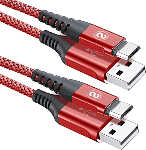sweguard Micro USB Kabel, 2 Pack [2m+2m] 3.0A Nylon Geflochtenes Sync- und Schnellladekabel für Android Smartphones und Tablets, Samsung, PS4,HTC, Huawei, Sony, Nexus,Nokia usw (2m+2m, rot)