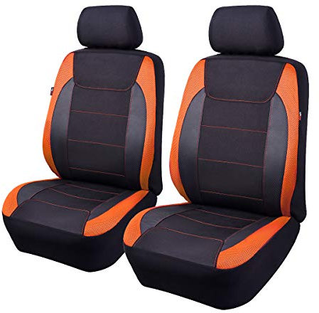 Flying Banner Gabardine Mesh Front Car Seat Covers Airbag Compatible Protector Universal for Most Car Truck Vans SUVs (Black and Orange)