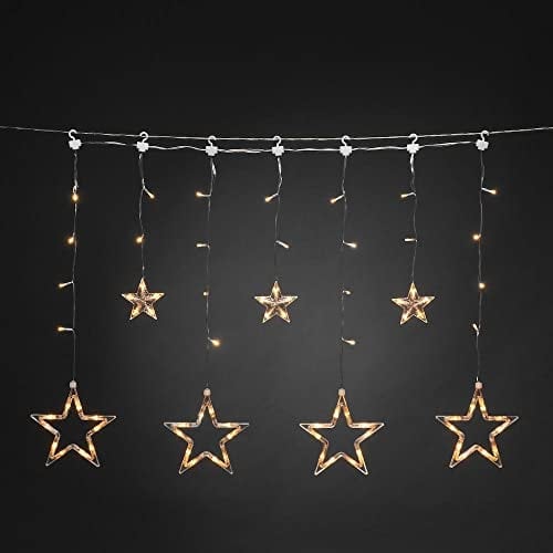 Konstsmide Weihnachten LED Stern Lichtervorhang/Außen oder Innen (IP44) / Multifunktion inkl statisch / 48 bernsteinfarbene weiße Dioden/transparentes Kabel 4046-803EE