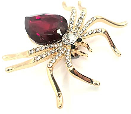 Goldfarbene und rubinrote Witwen-Brosche mit Spinne, luxuriöser Strassstein, Metall-Anstecknadel, Schmuck, Metall