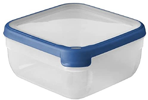 CURVER Boîte alimentaire carrée multi usage 2,5L en polypropylène 100% recyclé, 20x20x9,5 cm, adapté au Micro-Ondes, Lave-Vaisselle, Congélateur- bleu, pour la cuisine