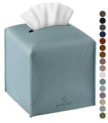 Jeethemy Taschentuchbox, quadratisch, PU-Leder, modernes Taschentuch-Etui, 12,7 x 12,7 cm, Blau