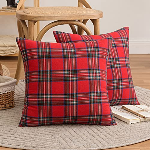 FATCAT 2er Set Schottischen Dekorative Kissenbezug Kissenhülle, RedTartan-Check-Kissenbezüge mit Verstecktem Reißverschluss, für Sofa Schlafzimmer Wohnzimmer Auto 45x45cm, Große Textur
