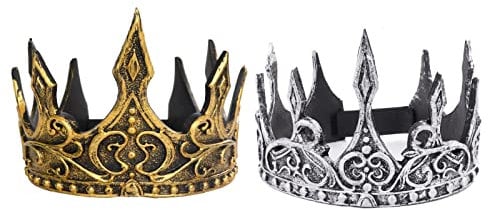 VKI® 2 Stück Mittelalterliche Königskrone Stirnband Tiara Bühne Halloween Cosplay Krone Prop Faschingskostüm für Erwachsene, Gold und Silber