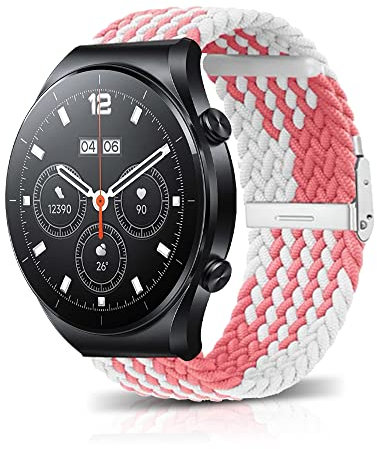 MiRowy 22mm Nylon Correa para Xiaomi Watch S4/S4 Sport/S3/S1 Pro/Watch 2/2 Pro/Mi Watch S1/S1 Active/Mi Watch, Trenzada Pulseras para Redmi Watch 5 Active/Redmi Watch 5 Lite - Rosa/Blanco