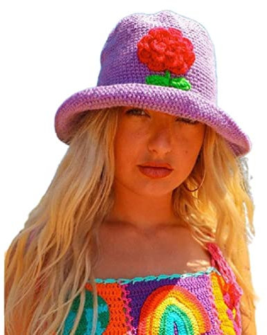 Hut, gehäkelt, niedlich, für Damen, Outdoor, Sport, Fischerhut für Damen, Teenager, lässig, Frühling, Sommer, Sonnenschutz, extra breite Krempe, Hut für Damen, farblich abgestimmt, breite Krempe, Hut