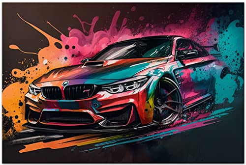 Printonia Leinwandbild 120x 80 cm BMW M4 Sportwagen Wandbild Automobil Dekoration Pop Art Auto Bilder Büro Deko Kunstdruck