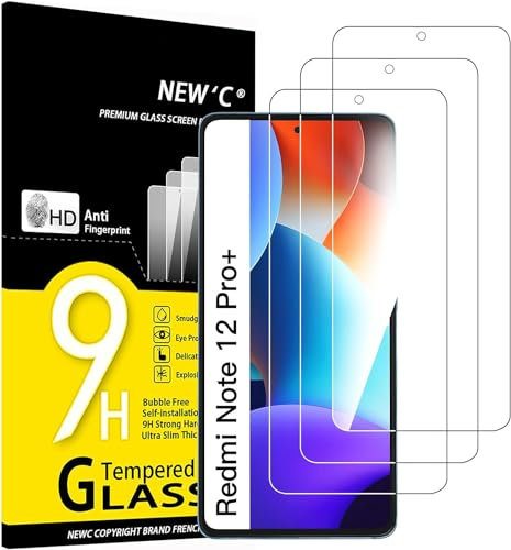 NEW'C 3 Piezas, Protector Pantalla para Xiaomi Redmi Note 12 Pro, 12 Pro+ 5G, Cristal templado Antiarañazos, Antihuellas, Sin Burbujas, Dureza 9H, 0.33 mm Ultra Transparente, Ultra Resistente