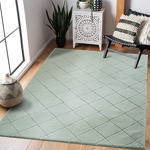 payé Teppich - Wohnzimmer Kuschwelweich 120x170cm Pastell Grün Flauschig Karo Muster Modern Deko Teppiche Weich Schlafzimmer