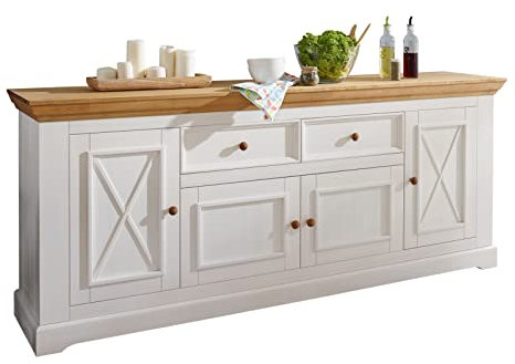 möbelando Sideboard WZ-0133 aus Kiefer massiv in weiß mit Einer Schublade und 4 Türen. Abmessungen (BxHxT) 209x82x42 cm