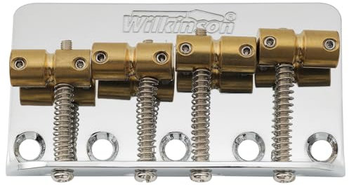 Wilkinson WBBC Vintage 4-Saiter Bass Steg Bridge Messing Saitenreiter Brücke für Fender Precision Jazz E-Bass, Chrom