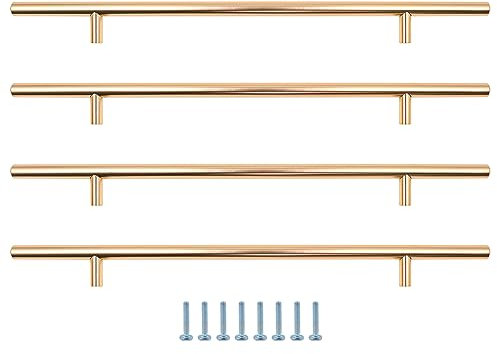 ZONADAH Gold-Schrankgriffe, 256 mm Loch in der Mitte, T-Griffe, Schubladengriffe aus Edelstahl, lange Schranktürgriffe, 150 mm Länge, Küchenschrankgriffe für Schlafzimmerschubladen, 4 Stück
