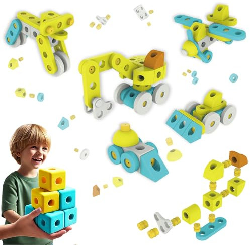 Erdfüßler Große Bausteine mit Verbindungsstecker zum Konstruieren - Schaumstoff Set Konstruktionsspielzeug - Steckspiel - Softbausteine ab 3 Jahre - Kreatives Bauen mit sicherem Spielspaß - NEUHEIT