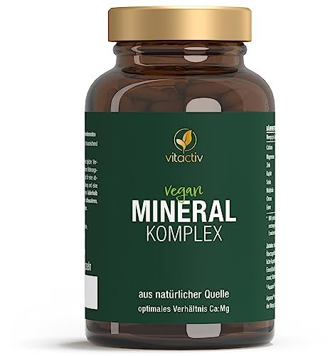 VITACTIV Mineral Komplex - Markenrohstoff Aquamin, Marines Calcium & Magnesium (2:1) - Basische Mineralstoffe & Spurenelemente mit Zink für Säure-Basen-Stoffwechsel - Vegan, Hochdosiert, 120 Kapseln
