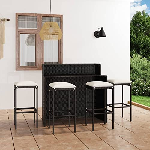 Festnight Bartisch Mit Barhocker Set Rattan 5-TLG Gartenbar Outdoor Gartentheke Sitzgruppe Rattan Bar Tresen Stehtisch Outdoor Schwarz