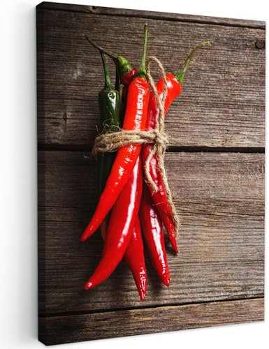 MuchoWow© Wandbilder 30x40 cm Schlafzimmer Home Deko Wohnung Bild Wohnzimmer Fotoleinwand Wand Bilder Leinwand Wall Decor Küche - Pfeffer - Holz - Gewürze - Kräuter - Rot