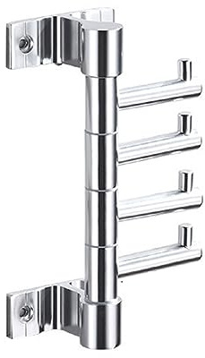 YWHWLX Rotating Coat Hooks for Hanging, Wall Mounted 3/4 Metal Swivel Arms Hooks for Bathroom Kitchen Garage Home Hotel Office Cabinet (Silver, 4 Arms)