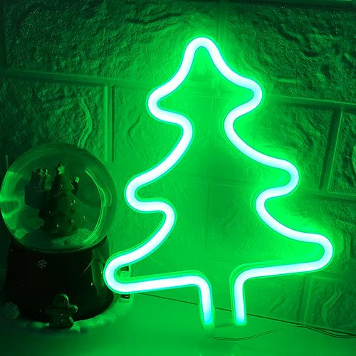 Weihnachtsbaum Neon grünes Nachtlicht, Weihnachtsbaum geformte LED Wandkunst Zeichen, Batterie oder USB angetrieben, Familienkinderzimmer, Bar, Partei, Hochzeit hängendes Nachtlicht