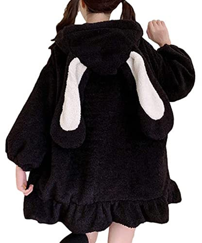 Sweatshirt Damen Oversized mit Kaninchen Kapuze Kapuzenpullover Süß Hasenohren Hoodie Hasen Hoodie Frühlings und Herbst Stil Lose Top Mädchen Langarm Rundhals Einfarbig Oberteile mit Tasche