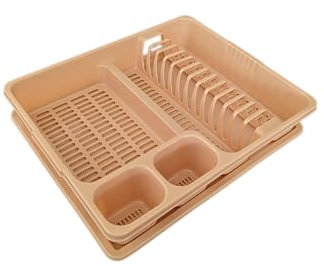 STL Plastic Dish Rack with Drip Tray - 13 Plate Capacity - 5 Color Options - Food-Grade BPA-Free - Kitchen Organizer (Beige)