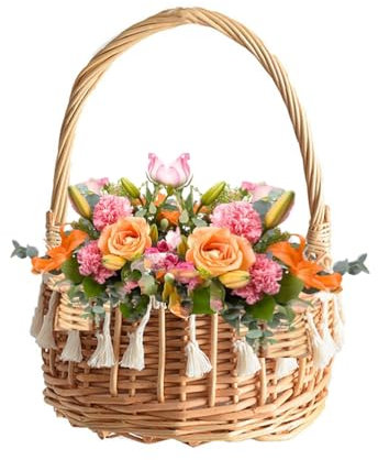 Tagtight Panier à Fleurs Tressé en Rotin - Osier pour Demoiselle D'Honneur de Mariage, Fruits, Décoration de Jardin à la Maison - Fait Main