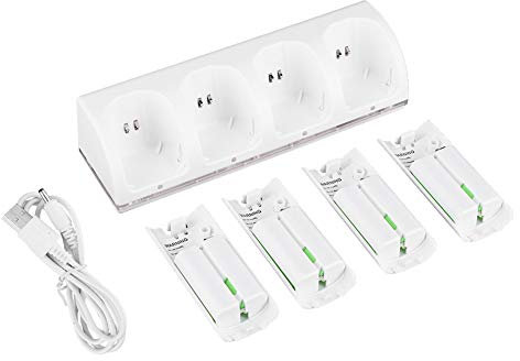 Caricatore Stazione di Ricarica Bianco 4 in 1 con Batteria da 4 Pezzi 2800 mAh per Telecomandi Wii/Wii (Batteria da 2800 mAh)