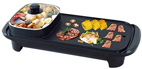 RajoNN 2 in 1 Multifunction Cooker Bu Pot Hot Pot Fryer Griddle Barbecue Grill Pan Non-stick Smokeless Pans Bbq Meal Skillet