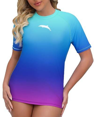 Halcurt Damen UV Shirt Kurzarm Rash Guard UPF 50+ Schwimmshirt Schnell Trocknender Badeshirt XXL