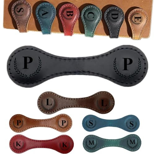 Personalisierte magnetische Leder Lesezeichen, benutzerdefinierte gravierte magnetische Lesezeichen, Multifunktionale Brief Lesezeichen Anfangsgeschenk für Buch Liebhaber Leser Frauen (Schwarz, P)