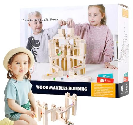 Teksome -Marmor-Rennstrecke, Marmor-Labyrinthbahn - 60 Bälle Holzball-Drop-Spielzeug,Kreatives lustiges -Marmor-Rennstrecken-Geburtstags Jungen und Mädchen