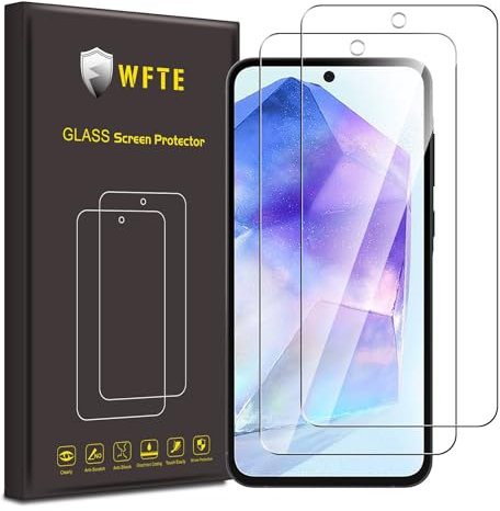 WFTE [Lot de 2 Verre Trempé pour Samsung Galaxy A55 5G, 0,26mm Film de Protection d'écran avec Haute Transparence à 99%, Anti-trace Protecteur avec Dureté 9H Glass