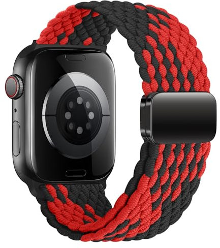MroTech Kompatibel mit Armband Watch 45mm 44mm 49mm 46mm Nylonarmband Geflochten Elastisch Nylon Armband mit Magnetisch Schließe für Ultra SE Serie 10 9 8 7 6 5 4 3 2 1,42/44/45/46/49 mm,Schwarz/Rot