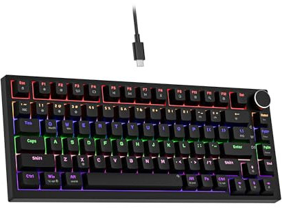 NEWMEN GM326 75% Percent Gaming Keyboard,Wired Mechanical Keyboard with Knob,Compact TKL LED Backlit Hot Swappable USB Mini Black Mechanical Gaming Keyboard for PC Windows Mac,QWERTY Layout,Red Switch
